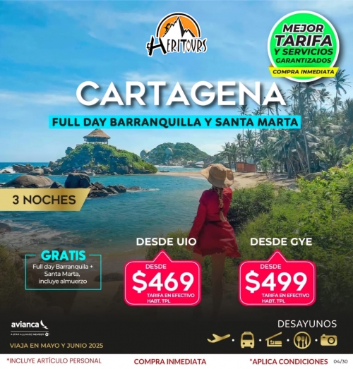 CARTAGENA + FULL DAY BARRANQUILLA + SANTA MARTA
